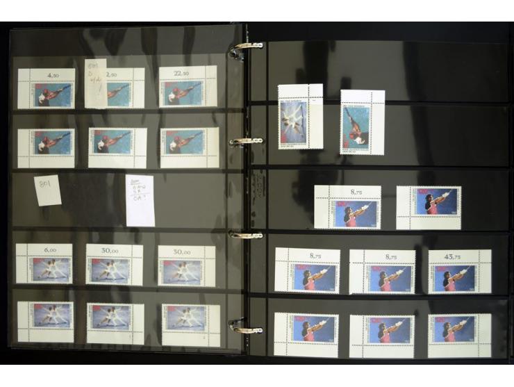 1948/90, postfrische Spezialsammlung, fast ausschließlich Rand- und vor allem Eckrandstücke, dabei auch Paare und 4er-Blocks,