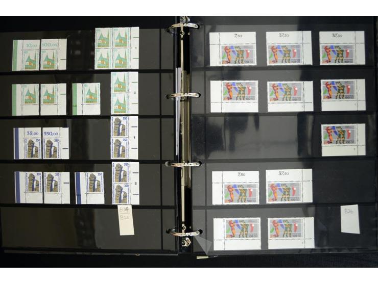 1948/90, postfrische Spezialsammlung, fast ausschließlich Rand- und vor allem Eckrandstücke, dabei auch Paare und 4er-Blocks,