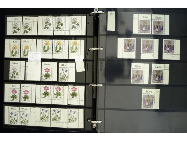 1948/90, postfrische Spezialsammlung, fast ausschließlich Rand- und vor allem Eckrandstücke, dabei auch Paare und 4er-Blocks,