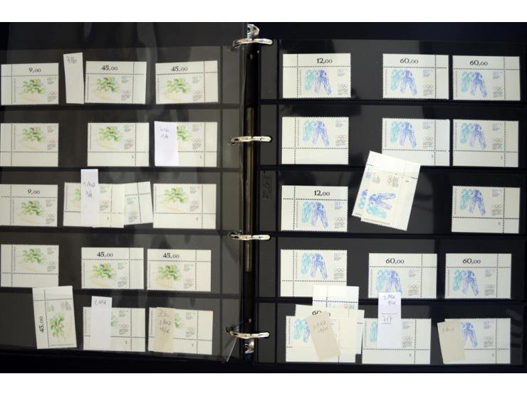 1948/90, postfrische Spezialsammlung, fast ausschließlich Rand- und vor allem Eckrandstücke, dabei auch Paare und 4er-Blocks,