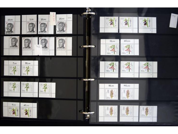 1948/90, postfrische Spezialsammlung, fast ausschließlich Rand- und vor allem Eckrandstücke, dabei auch Paare und 4er-Blocks,