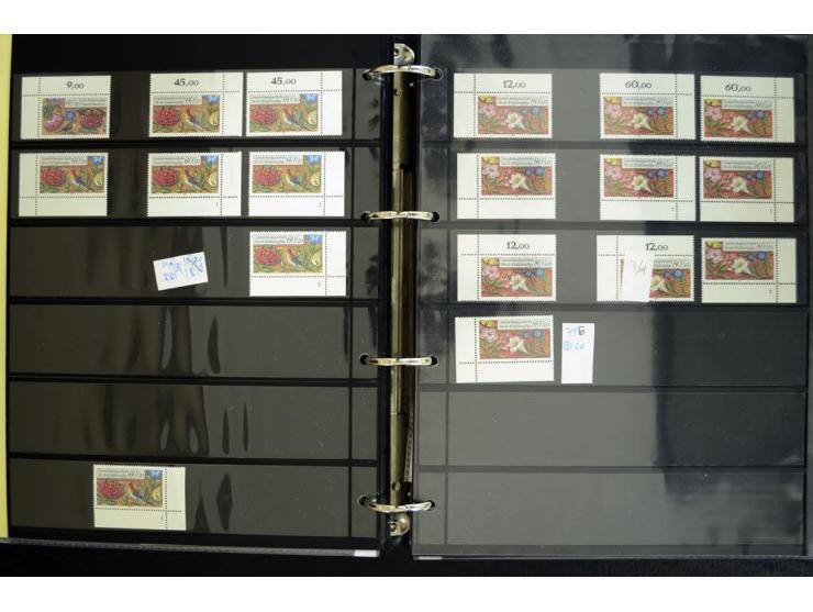 1948/90, postfrische Spezialsammlung, fast ausschließlich Rand- und vor allem Eckrandstücke, dabei auch Paare und 4er-Blocks,