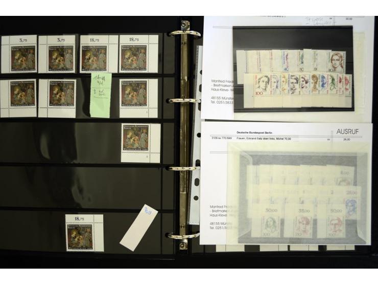 1948/90, postfrische Spezialsammlung, fast ausschließlich Rand- und vor allem Eckrandstücke, dabei auch Paare und 4er-Blocks,