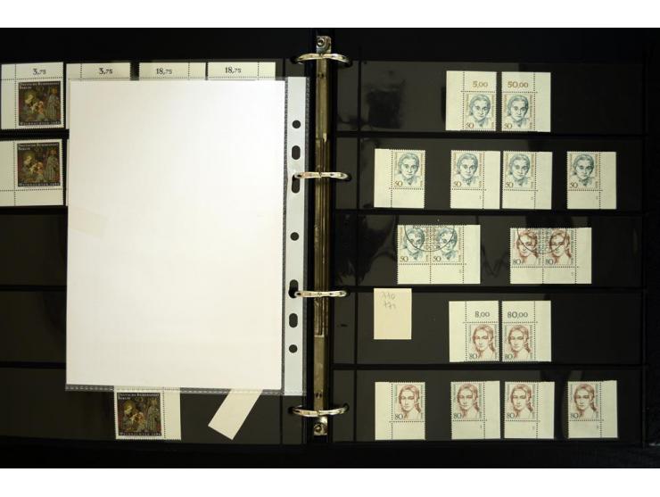 1948/90, postfrische Spezialsammlung, fast ausschließlich Rand- und vor allem Eckrandstücke, dabei auch Paare und 4er-Blocks,