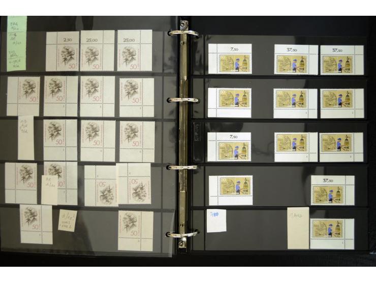 1948/90, postfrische Spezialsammlung, fast ausschließlich Rand- und vor allem Eckrandstücke, dabei auch Paare und 4er-Blocks,