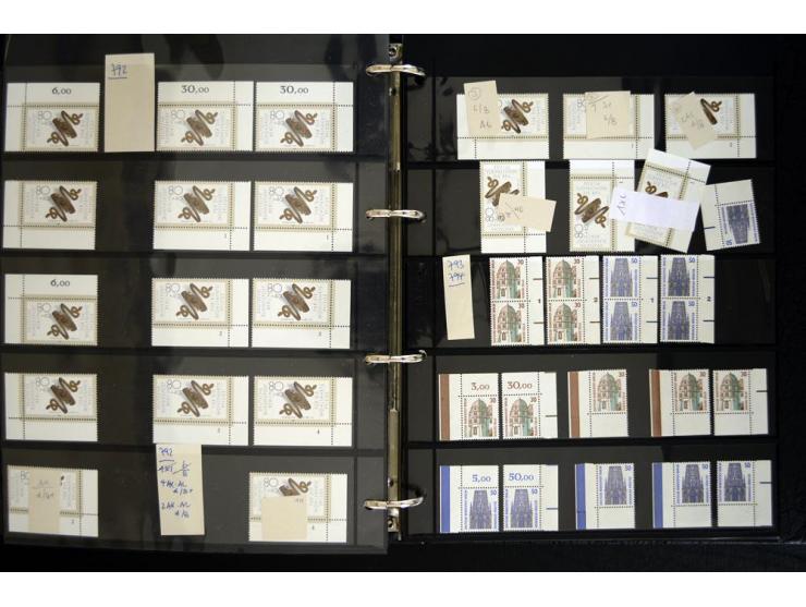 1948/90, postfrische Spezialsammlung, fast ausschließlich Rand- und vor allem Eckrandstücke, dabei auch Paare und 4er-Blocks,