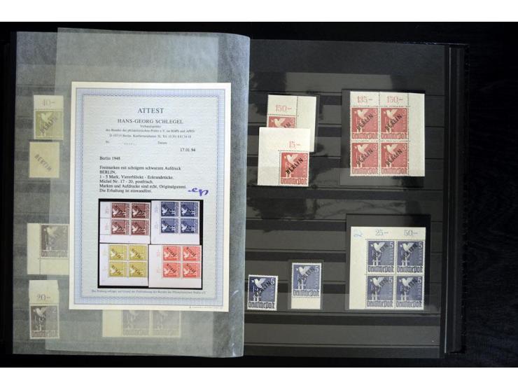 1948/90, postfrische Spezialsammlung, fast ausschließlich Rand- und vor allem Eckrandstücke, dabei auch Paare und 4er-Blocks,