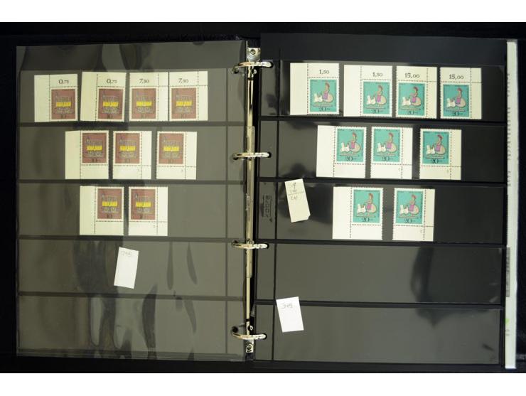 1948/90, postfrische Spezialsammlung, fast ausschließlich Rand- und vor allem Eckrandstücke, dabei auch Paare und 4er-Blocks,
