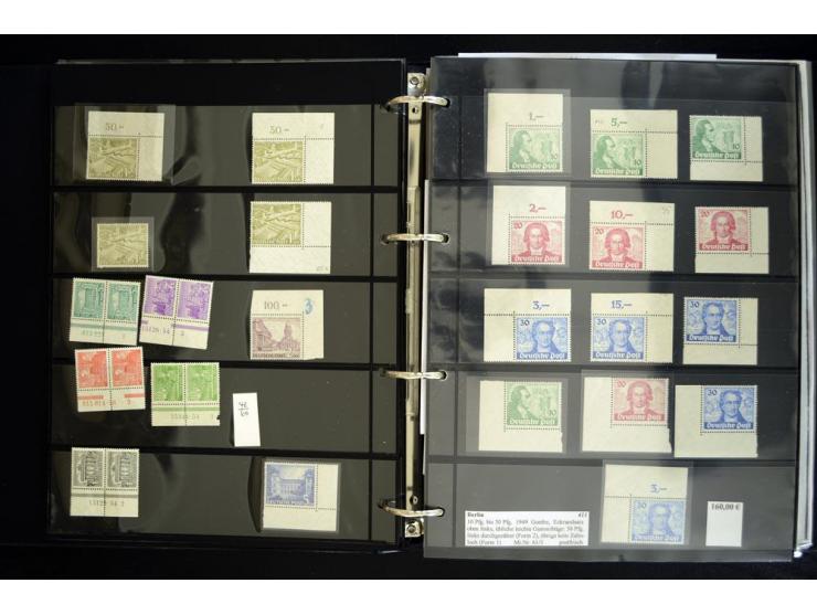 1948/90, postfrische Spezialsammlung, fast ausschließlich Rand- und vor allem Eckrandstücke, dabei auch Paare und 4er-Blocks,