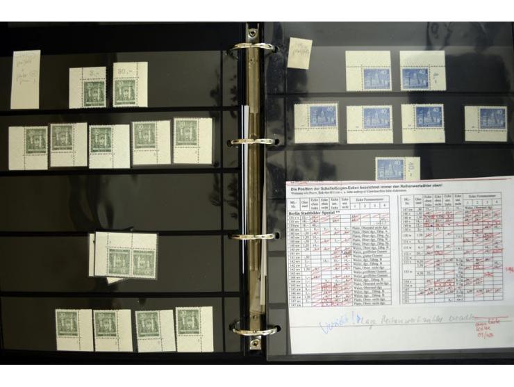 1948/90, postfrische Spezialsammlung, fast ausschließlich Rand- und vor allem Eckrandstücke, dabei auch Paare und 4er-Blocks,