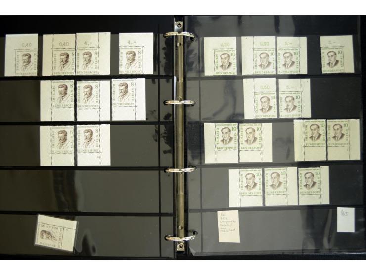 1948/90, postfrische Spezialsammlung, fast ausschließlich Rand- und vor allem Eckrandstücke, dabei auch Paare und 4er-Blocks,