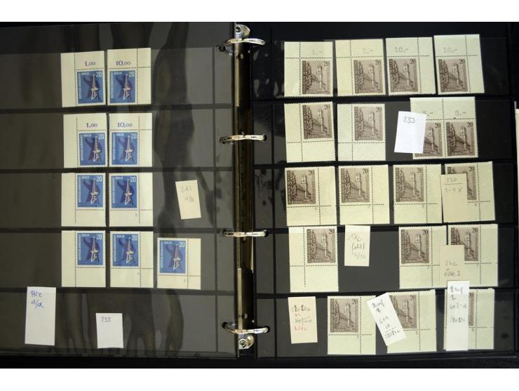 1948/90, postfrische Spezialsammlung, fast ausschließlich Rand- und vor allem Eckrandstücke, dabei auch Paare und 4er-Blocks,