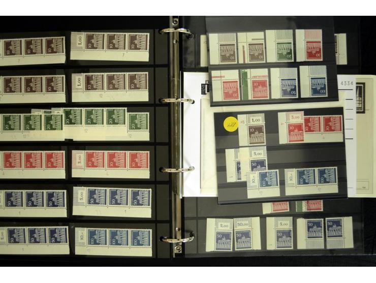 1948/90, postfrische Spezialsammlung, fast ausschließlich Rand- und vor allem Eckrandstücke, dabei auch Paare und 4er-Blocks,