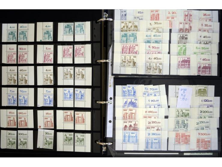 1948/90, postfrische Spezialsammlung, fast ausschließlich Rand- und vor allem Eckrandstücke, dabei auch Paare und 4er-Blocks,