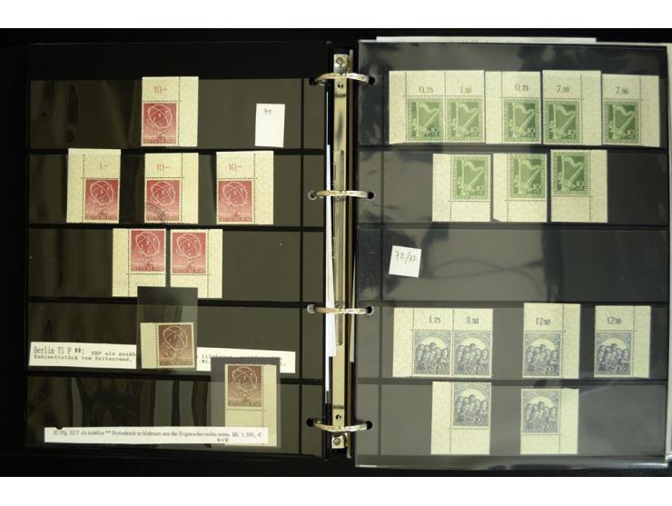 1948/90, postfrische Spezialsammlung, fast ausschließlich Rand- und vor allem Eckrandstücke, dabei auch Paare und 4er-Blocks,