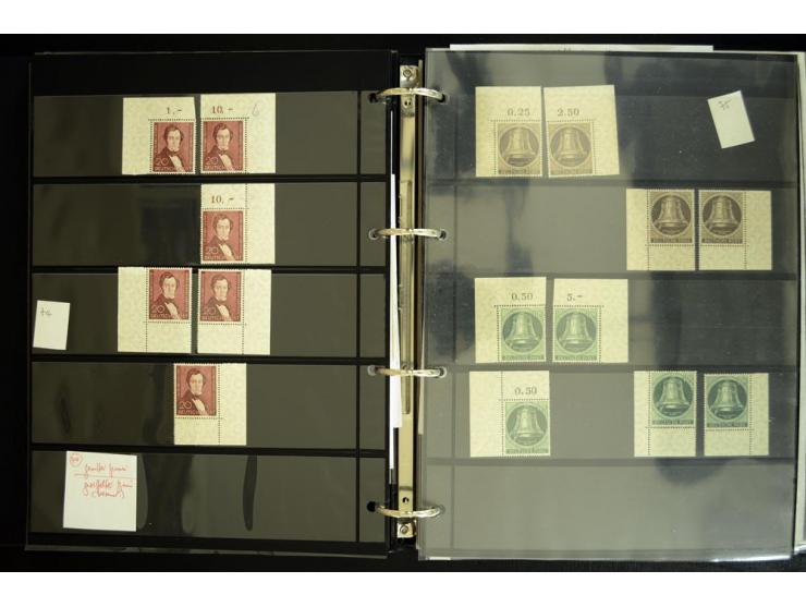 1948/90, postfrische Spezialsammlung, fast ausschließlich Rand- und vor allem Eckrandstücke, dabei auch Paare und 4er-Blocks,