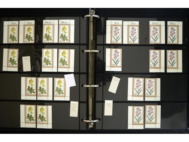 1948/90, postfrische Spezialsammlung, fast ausschließlich Rand- und vor allem Eckrandstücke, dabei auch Paare und 4er-Blocks,