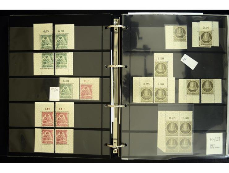 1948/90, postfrische Spezialsammlung, fast ausschließlich Rand- und vor allem Eckrandstücke, dabei auch Paare und 4er-Blocks,