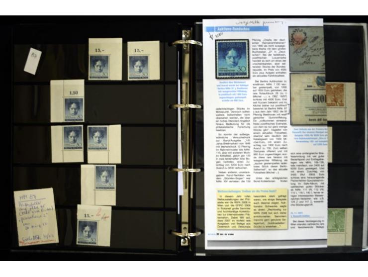 1948/90, postfrische Spezialsammlung, fast ausschließlich Rand- und vor allem Eckrandstücke, dabei auch Paare und 4er-Blocks,