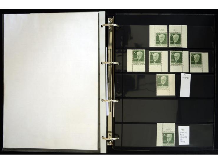 1948/90, postfrische Spezialsammlung, fast ausschließlich Rand- und vor allem Eckrandstücke, dabei auch Paare und 4er-Blocks,