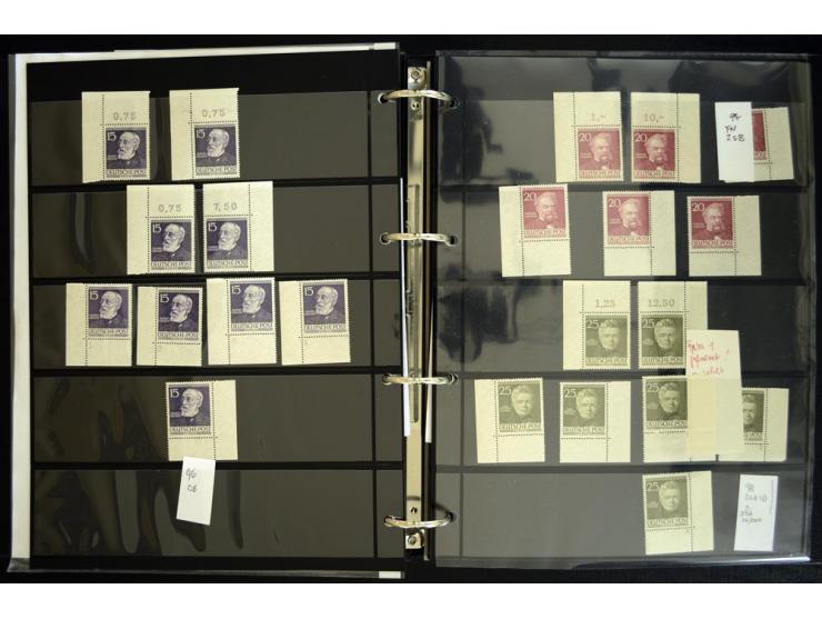 1948/90, postfrische Spezialsammlung, fast ausschließlich Rand- und vor allem Eckrandstücke, dabei auch Paare und 4er-Blocks,
