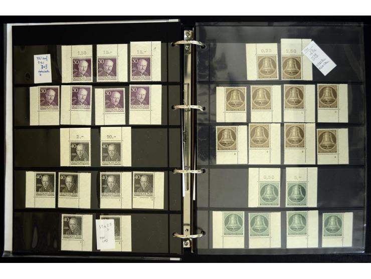 1948/90, postfrische Spezialsammlung, fast ausschließlich Rand- und vor allem Eckrandstücke, dabei auch Paare und 4er-Blocks,