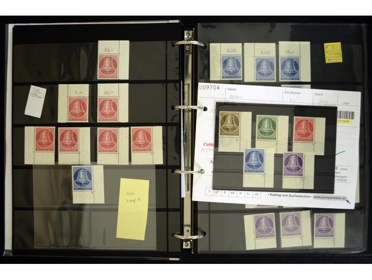 1948/90, postfrische Spezialsammlung, fast ausschließlich Rand- und vor allem Eckrandstücke, dabei auch Paare und 4er-Blocks,