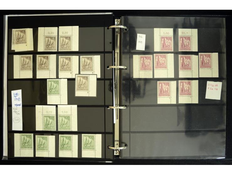 1948/90, postfrische Spezialsammlung, fast ausschließlich Rand- und vor allem Eckrandstücke, dabei auch Paare und 4er-Blocks,