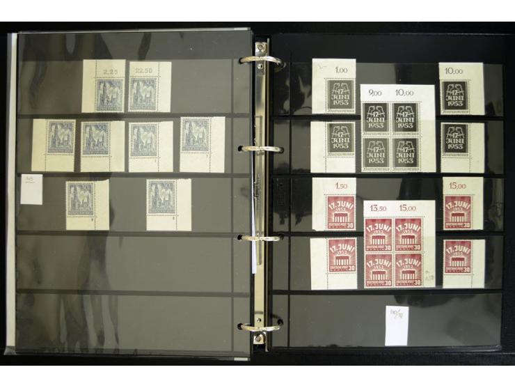 1948/90, postfrische Spezialsammlung, fast ausschließlich Rand- und vor allem Eckrandstücke, dabei auch Paare und 4er-Blocks,