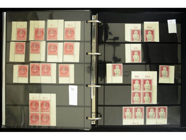 1948/90, postfrische Spezialsammlung, fast ausschließlich Rand- und vor allem Eckrandstücke, dabei auch Paare und 4er-Blocks,