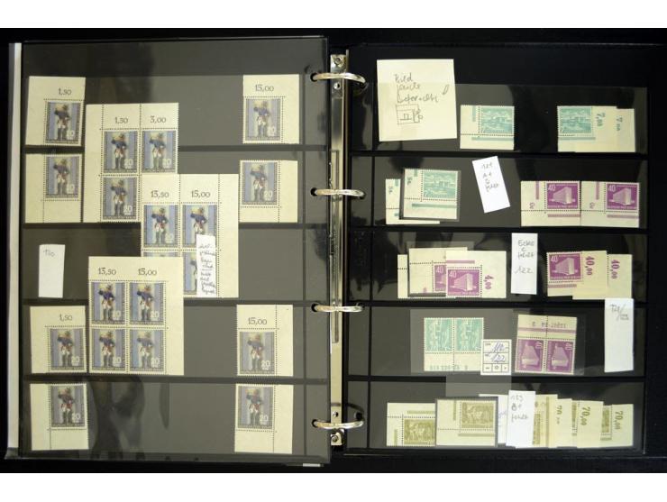 1948/90, postfrische Spezialsammlung, fast ausschließlich Rand- und vor allem Eckrandstücke, dabei auch Paare und 4er-Blocks,