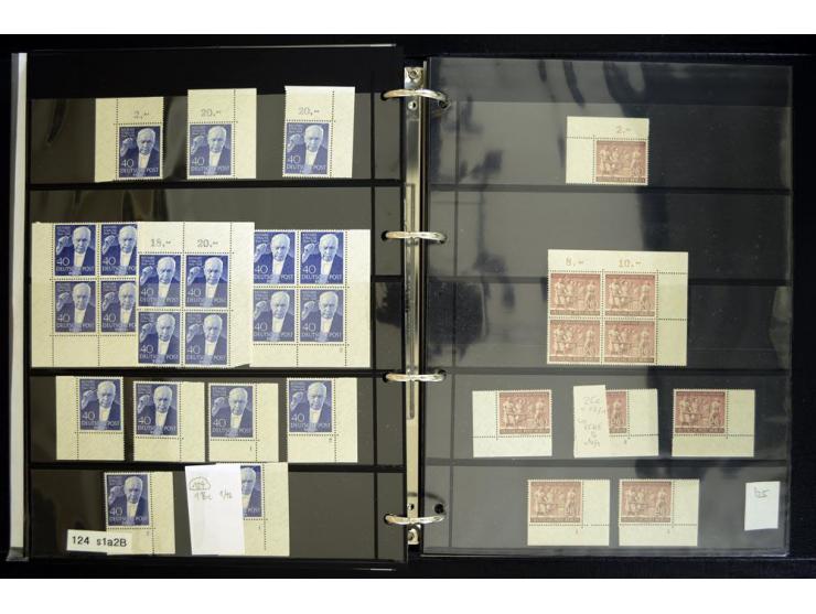 1948/90, postfrische Spezialsammlung, fast ausschließlich Rand- und vor allem Eckrandstücke, dabei auch Paare und 4er-Blocks,