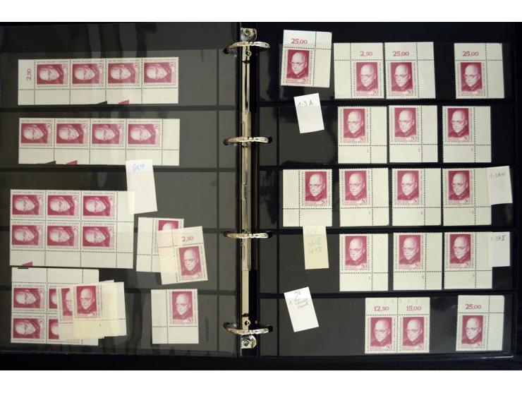 1948/90, postfrische Spezialsammlung, fast ausschließlich Rand- und vor allem Eckrandstücke, dabei auch Paare und 4er-Blocks,