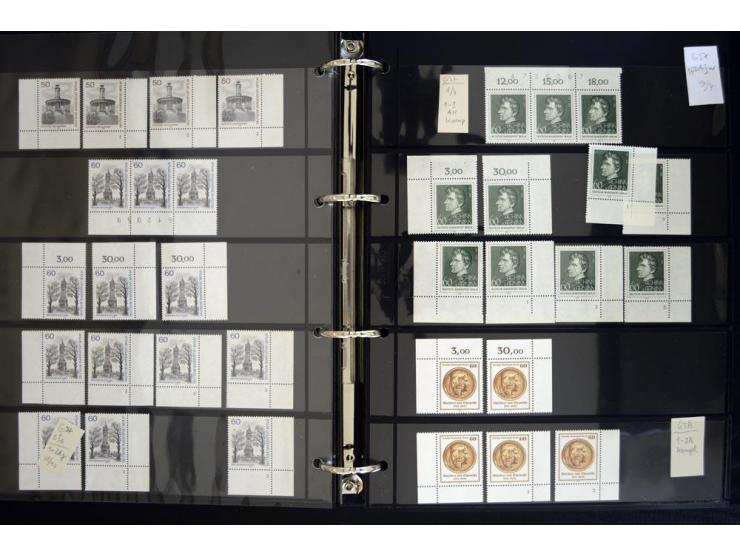1948/90, postfrische Spezialsammlung, fast ausschließlich Rand- und vor allem Eckrandstücke, dabei auch Paare und 4er-Blocks,