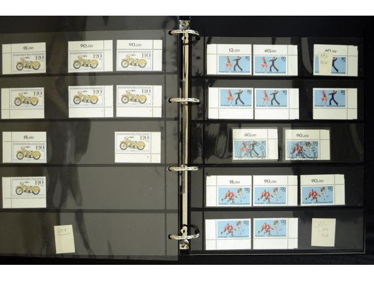 1948/90, postfrische Spezialsammlung, fast ausschließlich Rand- und vor allem Eckrandstücke, dabei auch Paare und 4er-Blocks,