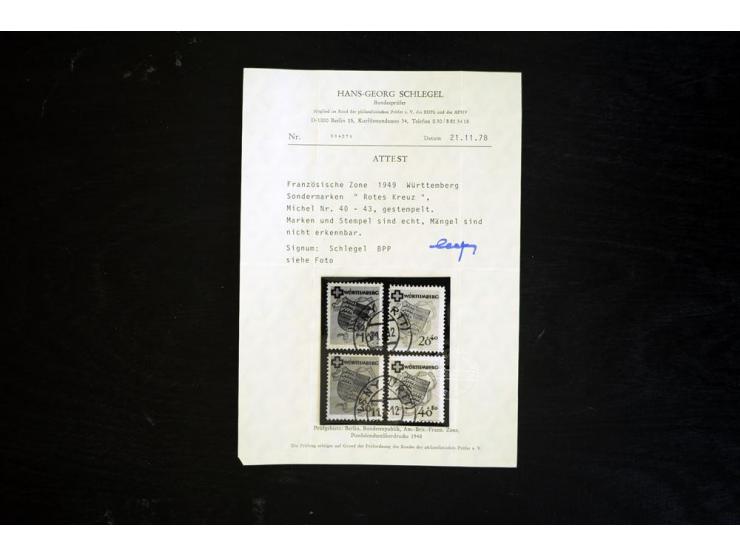 1945/49, schöne gestempelte Sammlung mit etlichen Briefen, dabei einige bessere Werte wie Baden Mi.-Nr. 42-45A, Block 1 und 4