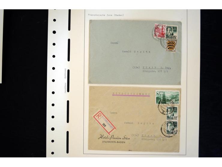 1945/49, schöne gestempelte Sammlung mit etlichen Briefen, dabei einige bessere Werte wie Baden Mi.-Nr. 42-45A, Block 1 und 4