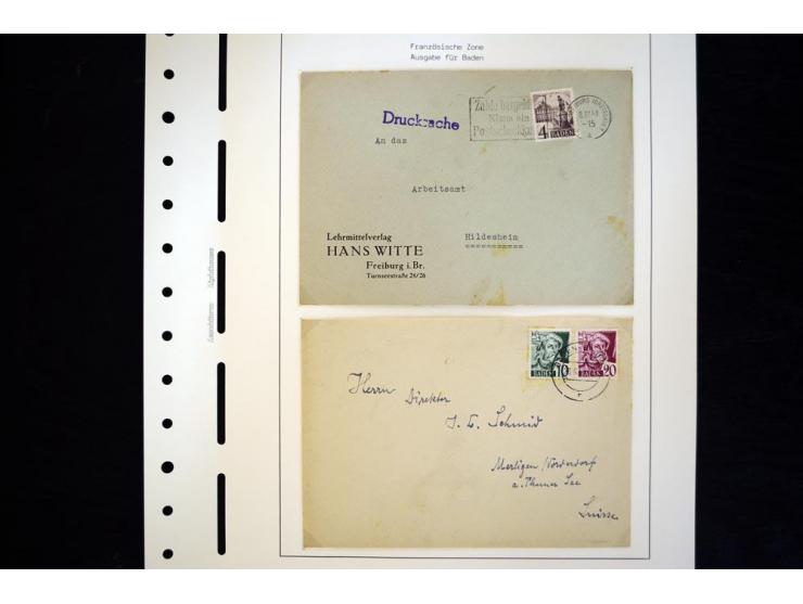 1945/49, schöne gestempelte Sammlung mit etlichen Briefen, dabei einige bessere Werte wie Baden Mi.-Nr. 42-45A, Block 1 und 4