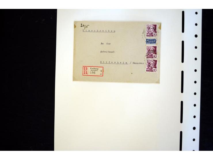 1945/49, schöne gestempelte Sammlung mit etlichen Briefen, dabei einige bessere Werte wie Baden Mi.-Nr. 42-45A, Block 1 und 4