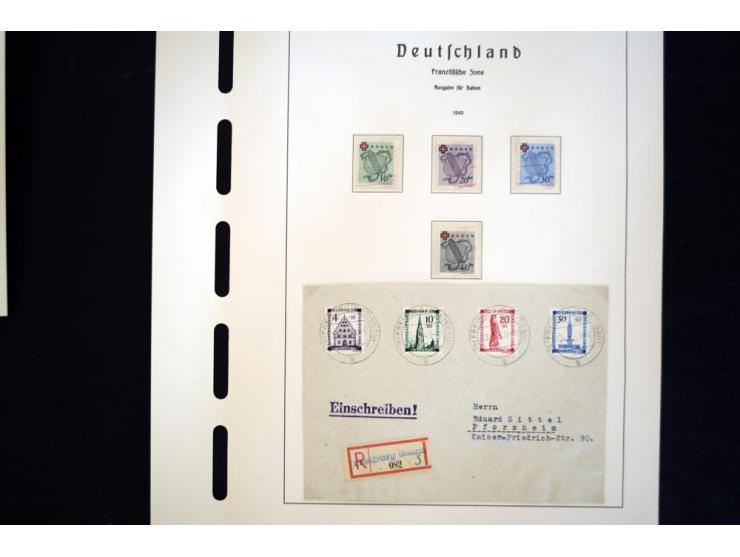 1945/49, schöne gestempelte Sammlung mit etlichen Briefen, dabei einige bessere Werte wie Baden Mi.-Nr. 42-45A, Block 1 und 4