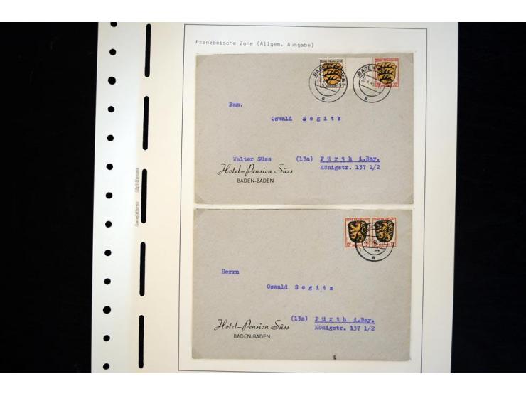 1945/49, schöne gestempelte Sammlung mit etlichen Briefen, dabei einige bessere Werte wie Baden Mi.-Nr. 42-45A, Block 1 und 4
