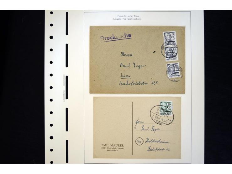 1945/49, schöne gestempelte Sammlung mit etlichen Briefen, dabei einige bessere Werte wie Baden Mi.-Nr. 42-45A, Block 1 und 4