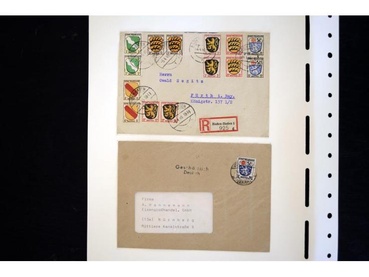 1945/49, schöne gestempelte Sammlung mit etlichen Briefen, dabei einige bessere Werte wie Baden Mi.-Nr. 42-45A, Block 1 und 4