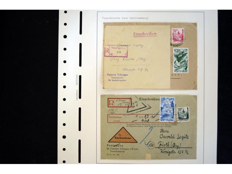 1945/49, schöne gestempelte Sammlung mit etlichen Briefen, dabei einige bessere Werte wie Baden Mi.-Nr. 42-45A, Block 1 und 4