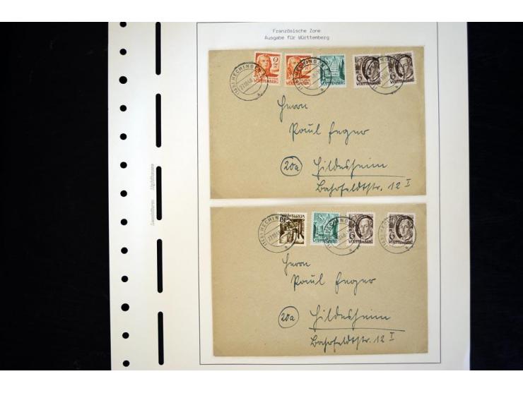 1945/49, schöne gestempelte Sammlung mit etlichen Briefen, dabei einige bessere Werte wie Baden Mi.-Nr. 42-45A, Block 1 und 4