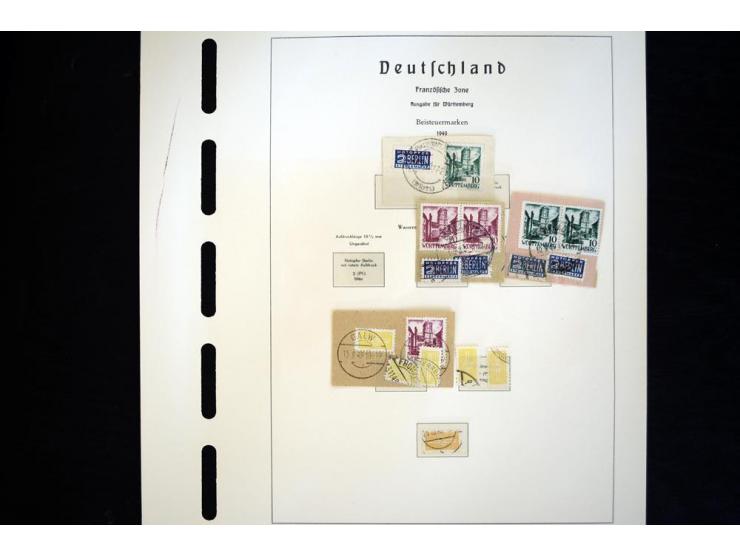 1945/49, schöne gestempelte Sammlung mit etlichen Briefen, dabei einige bessere Werte wie Baden Mi.-Nr. 42-45A, Block 1 und 4
