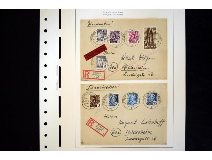 1945/49, schöne gestempelte Sammlung mit etlichen Briefen, dabei einige bessere Werte wie Baden Mi.-Nr. 42-45A, Block 1 und 4
