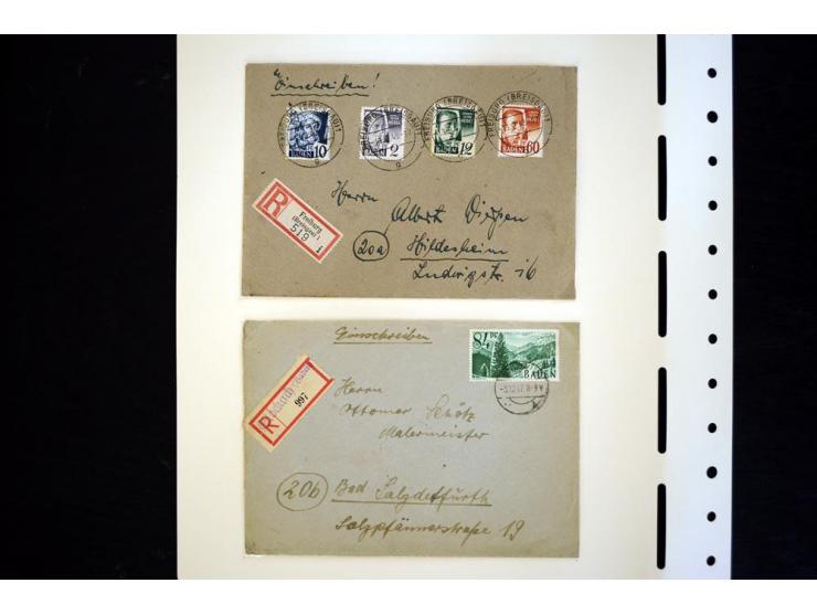 1945/49, schöne gestempelte Sammlung mit etlichen Briefen, dabei einige bessere Werte wie Baden Mi.-Nr. 42-45A, Block 1 und 4