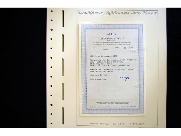 1945/49, postfrische Sammlung mit u.a. Mi.-Nr. 52-68I+II, I-IX/I+II mit 2 Fotoattesten Schlegel BPP, dazu Gemeinschaftsausgab