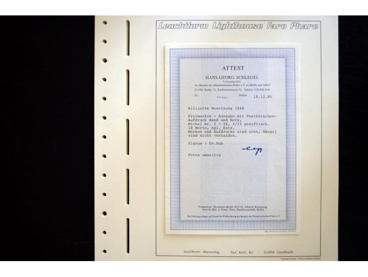 1945/49, postfrische Sammlung mit u.a. Mi.-Nr. 52-68I+II, I-IX/I+II mit 2 Fotoattesten Schlegel BPP, dazu Gemeinschaftsausgab